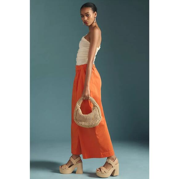 NWOT Anthropologie Maeve Slouchy Wide-Leg Trousers Size 0 Bright Orange #8D401 - Picture 4 of 13